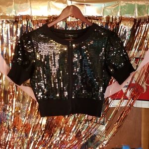 Black Express crop-waist length short sleeve sparkly glam lightweight jacket S
